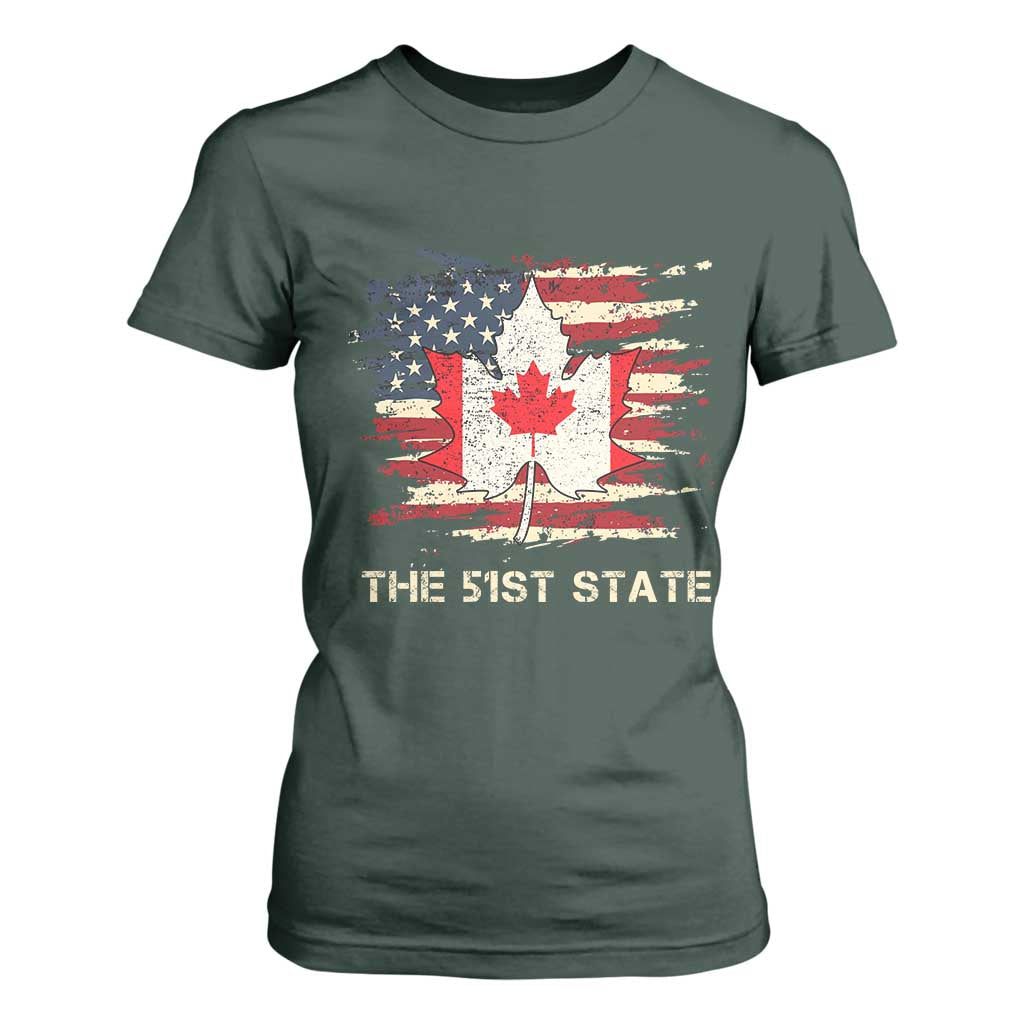 Canada The 51st State T Shirt For Women Canadian Maple American Flag TS09 Dark Forest Green Print Your Wear