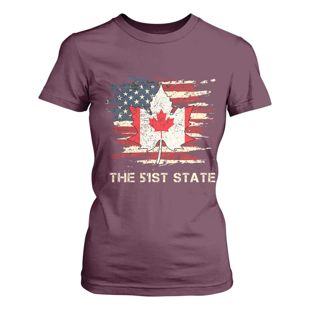 Canada The 51st State T Shirt For Women Canadian Maple American Flag TS09 Maroon Print Your Wear