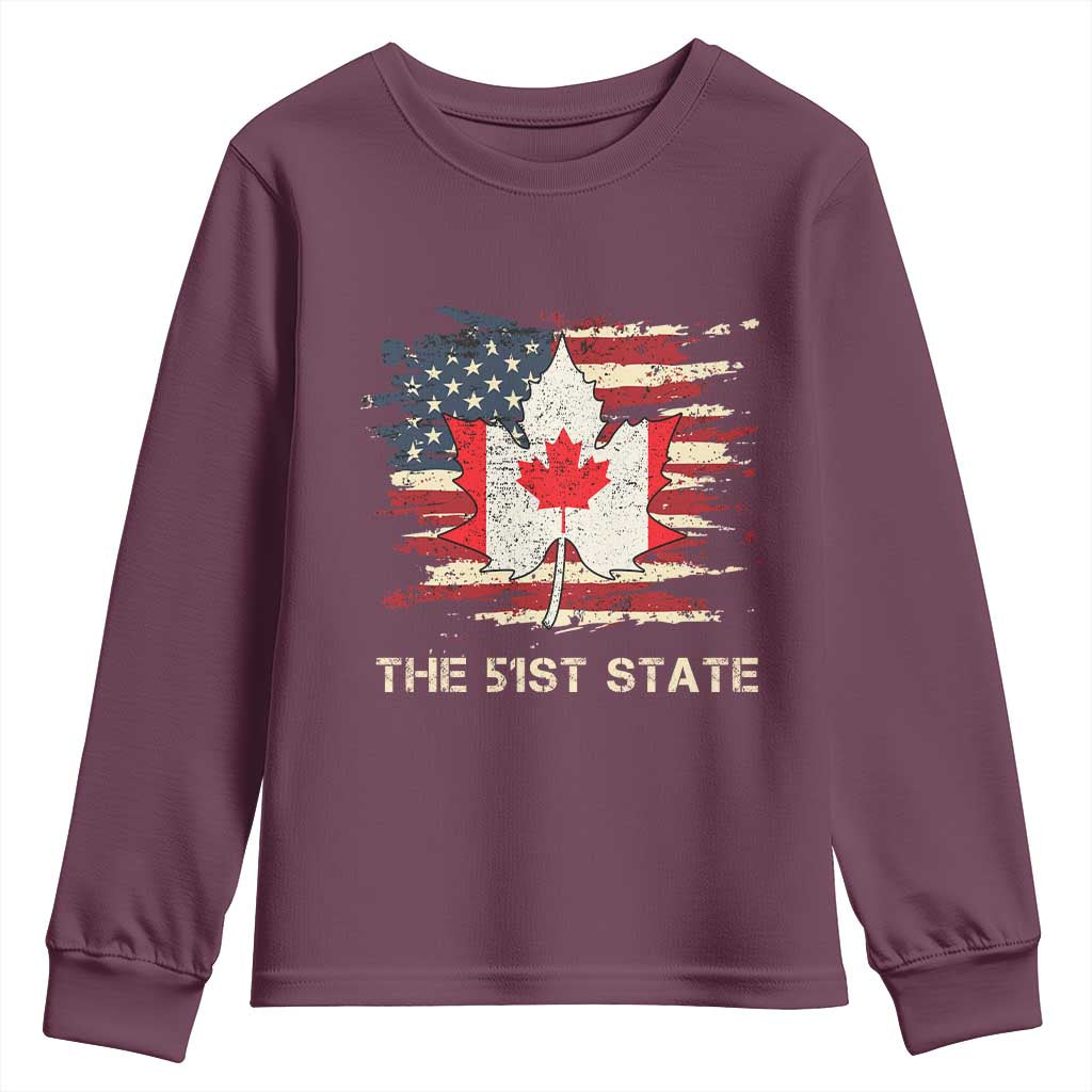 Canada The 51st State Youth Sweatshirt Canadian Maple American Flag TS09 Maroon Print Your Wear