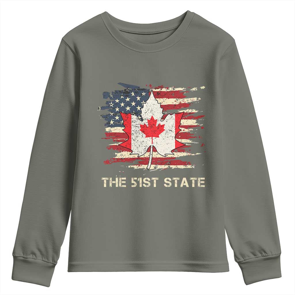 Canada The 51st State Youth Sweatshirt Canadian Maple American Flag TS09 Military Green Print Your Wear