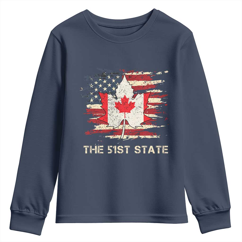 Canada The 51st State Youth Sweatshirt Canadian Maple American Flag TS09 Navy Print Your Wear