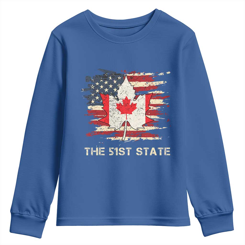 Canada The 51st State Youth Sweatshirt Canadian Maple American Flag TS09 Royal Blue Print Your Wear