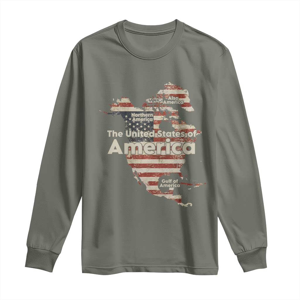 The New Trump Map Of USA Long Sleeve Shirt Canada Greenland Gulf Of Mexico TS09 Military Green Print Your Wear