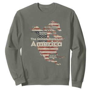 The New Trump Map Of USA Sweatshirt Canada Greenland Gulf Of Mexico TS09 Military Green Print Your Wear