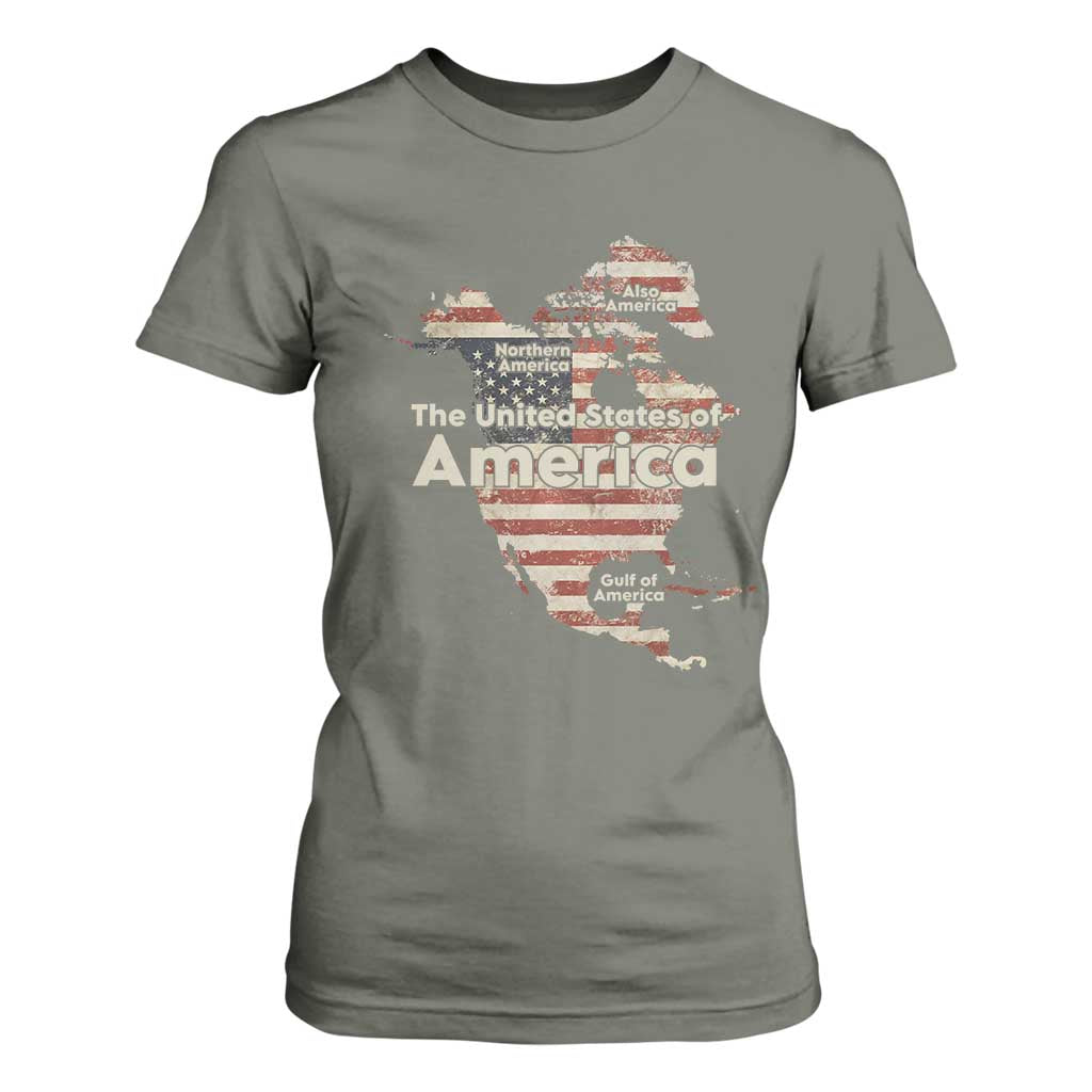 The New Trump Map Of USA T Shirt For Women Canada Greenland Gulf Of Mexico TS09 Military Green Print Your Wear