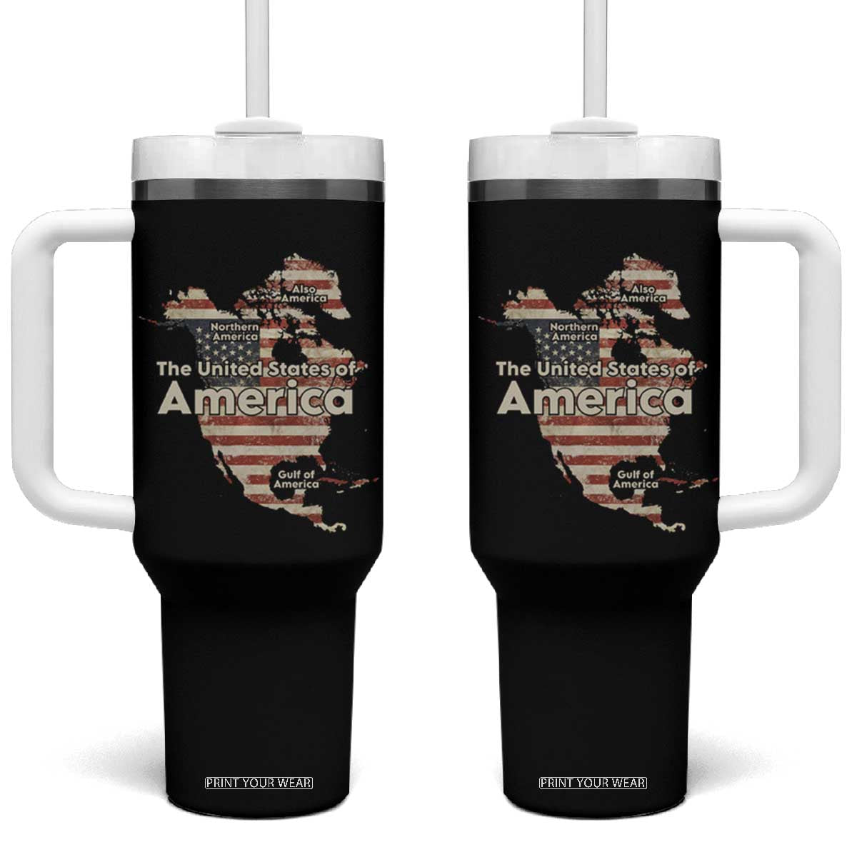 The New Trump Map Of USA Tumbler With Handle Canada Greenland Gulf Of Mexico TS09 One Size: 40 oz Black Print Your Wear