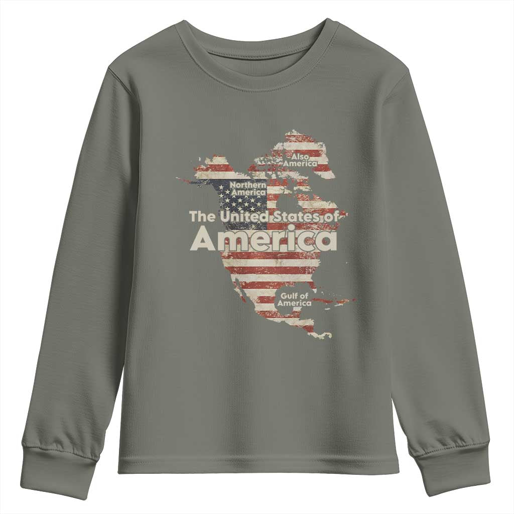 The New Trump Map Of USA Youth Sweatshirt Canada Greenland Gulf Of Mexico TS09 Military Green Print Your Wear