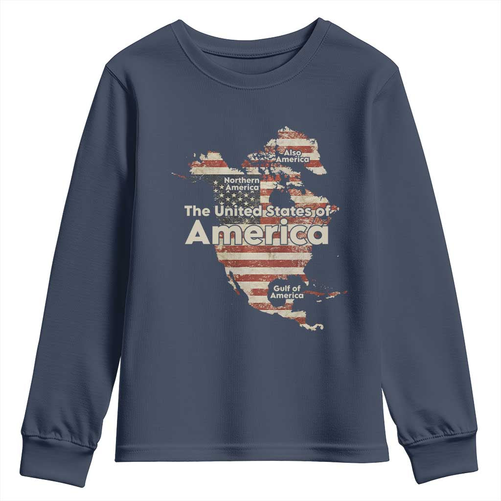 The New Trump Map Of USA Youth Sweatshirt Canada Greenland Gulf Of Mexico TS09 Navy Print Your Wear