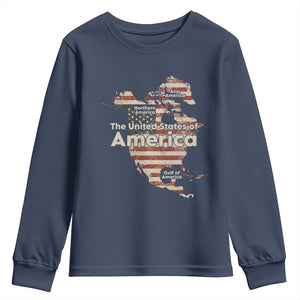 The New Trump Map Of USA Youth Sweatshirt Canada Greenland Gulf Of Mexico TS09 Navy Print Your Wear