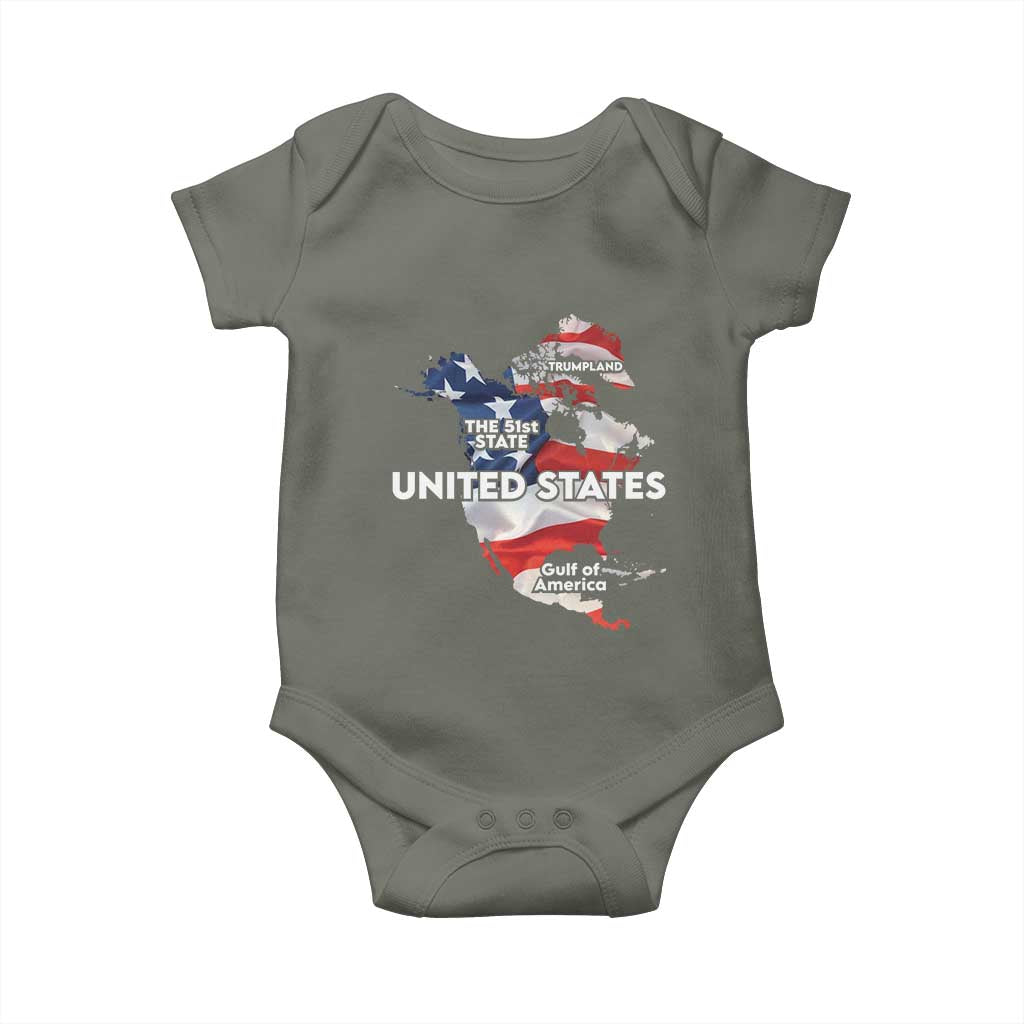 Funny Trump Map Of USA Baby Onesie Canada Greenland Gulf Of Mexico TS09 Military Green Print Your Wear