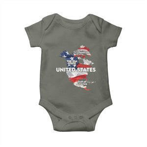 Funny Trump Map Of USA Baby Onesie Canada Greenland Gulf Of Mexico TS09 Military Green Print Your Wear