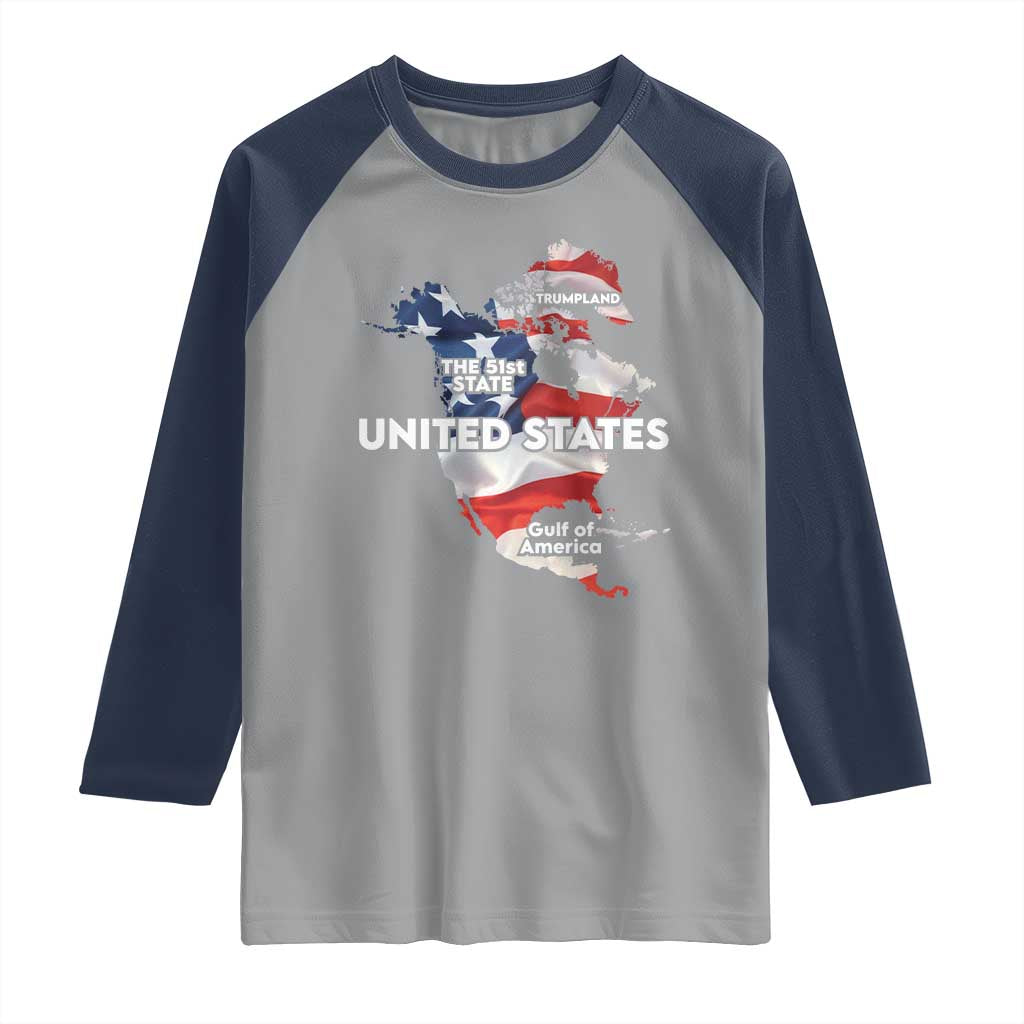 Funny Trump Map Of USA Raglan Shirt Canada Greenland Gulf Of Mexico TS09 Sport Gray Navy Print Your Wear