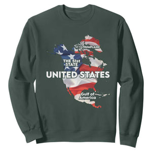 Funny Trump Map Of USA Sweatshirt Canada Greenland Gulf Of Mexico TS09 Dark Forest Green Print Your Wear