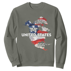 Funny Trump Map Of USA Sweatshirt Canada Greenland Gulf Of Mexico TS09 Military Green Print Your Wear