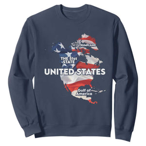 Funny Trump Map Of USA Sweatshirt Canada Greenland Gulf Of Mexico TS09 Navy Print Your Wear