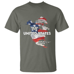 Funny Trump Map Of USA T Shirt Canada Greenland Gulf Of Mexico TS09 Military Green Print Your Wear