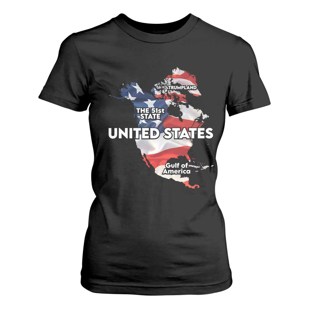 Funny Trump Map Of USA T Shirt For Women Canada Greenland Gulf Of Mexico TS09 Black Print Your Wear