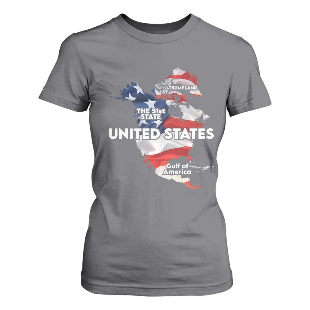 Funny Trump Map Of USA T Shirt For Women Canada Greenland Gulf Of Mexico TS09 Charcoal Print Your Wear