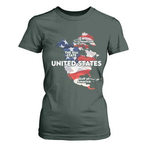 Funny Trump Map Of USA T Shirt For Women Canada Greenland Gulf Of Mexico TS09 Dark Forest Green Print Your Wear