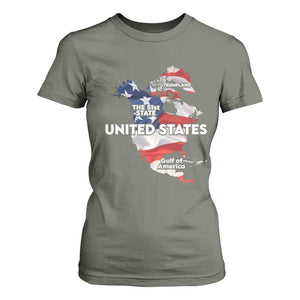 Funny Trump Map Of USA T Shirt For Women Canada Greenland Gulf Of Mexico TS09 Military Green Print Your Wear