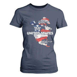 Funny Trump Map Of USA T Shirt For Women Canada Greenland Gulf Of Mexico TS09 Navy Print Your Wear