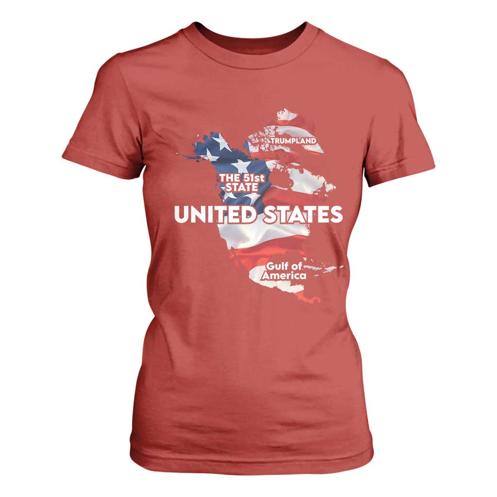 Funny Trump Map Of USA T Shirt For Women Canada Greenland Gulf Of Mexico TS09 Red Print Your Wear
