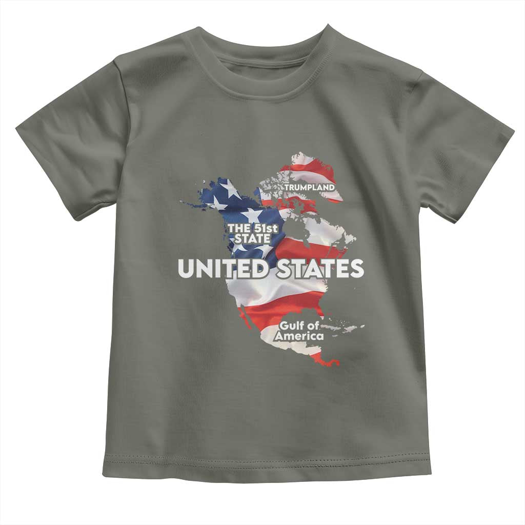 Funny Trump Map Of USA Toddler T Shirt Canada Greenland Gulf Of Mexico TS09 Military Green Print Your Wear