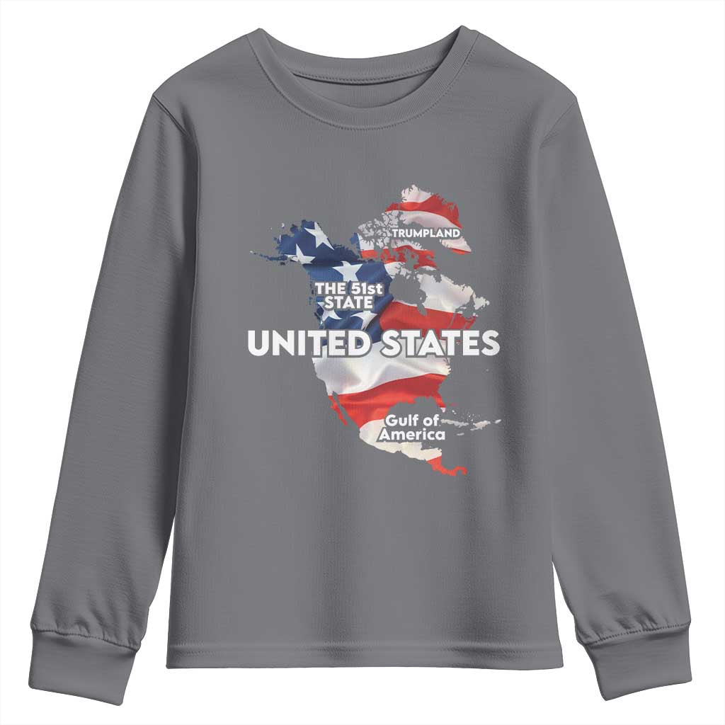 Funny Trump Map Of USA Youth Sweatshirt Canada Greenland Gulf Of Mexico TS09 Charcoal Print Your Wear