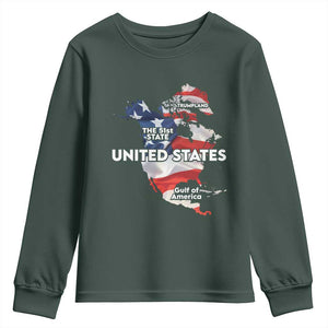 Funny Trump Map Of USA Youth Sweatshirt Canada Greenland Gulf Of Mexico TS09 Dark Forest Green Print Your Wear