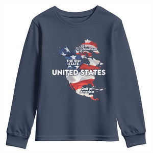 Funny Trump Map Of USA Youth Sweatshirt Canada Greenland Gulf Of Mexico TS09 Navy Print Your Wear
