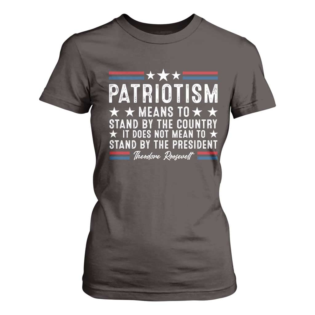 Patriotism Does Not Mean To Stand By The President T Shirt For Women Theodore Roosevelt Teddy TS09 Dark Chocolate Print Your Wear