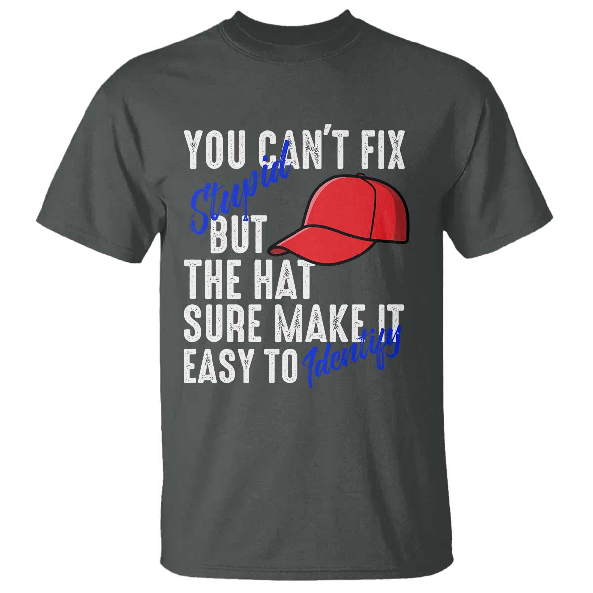 You Can't Fix Stupid But The Hats Sure Make It Easy Identify T Shirt TS09 Dark Heather Print Your Wear