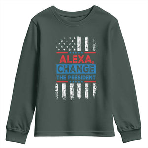 Funny Alexa Change The President Youth Sweatshirt TS09 Dark Forest Green Print Your Wear