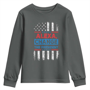 Funny Alexa Change The President Youth Sweatshirt TS09 Dark Heather Print Your Wear