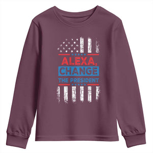 Funny Alexa Change The President Youth Sweatshirt TS09 Maroon Print Your Wear