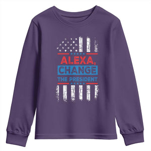 Funny Alexa Change The President Youth Sweatshirt TS09 Purple Print Your Wear