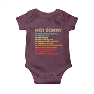Trump Supporter Baby Onesie Not Sorry For Voting For Trump Believing America Is Great TS09 Maroon Print Your Wear