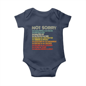 Trump Supporter Baby Onesie Not Sorry For Voting For Trump Believing America Is Great TS09 Navy Print Your Wear