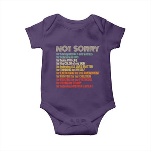 Trump Supporter Baby Onesie Not Sorry For Voting For Trump Believing America Is Great TS09 Purple Print Your Wear