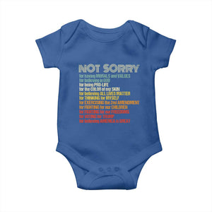 Trump Supporter Baby Onesie Not Sorry For Voting For Trump Believing America Is Great TS09 Royal Blue Print Your Wear