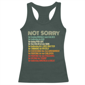 Trump Supporter Racerback Tank Top Not Sorry For Voting For Trump Believing America Is Great TS09 Dark Forest Green Print Your Wear