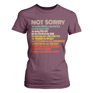 Trump Supporter T Shirt For Women Not Sorry For Voting For Trump Believing America Is Great TS09 Maroon Print Your Wear