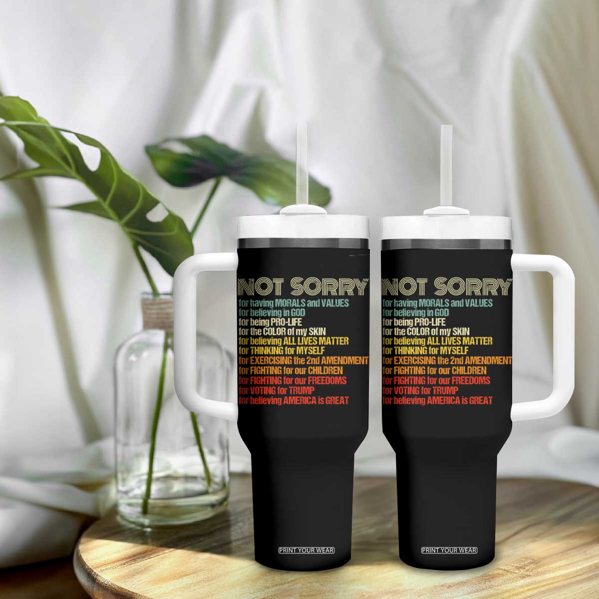 Trump Supporter Tumbler With Handle Not Sorry For Voting For Trump Believing America Is Great TS09 Print Your Wear