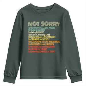 Trump Supporter Youth Sweatshirt Not Sorry For Voting For Trump Believing America Is Great TS09 Dark Forest Green Print Your Wear