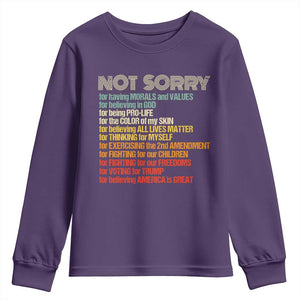 Trump Supporter Youth Sweatshirt Not Sorry For Voting For Trump Believing America Is Great TS09 Purple Print Your Wear
