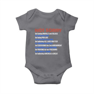 Trump Supporter Baby Onesie Not Sorry For Voting For Trump For Believing America Is Great TS09 Charcoal Print Your Wear