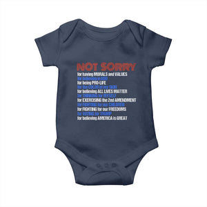 Trump Supporter Baby Onesie Not Sorry For Voting For Trump For Believing America Is Great TS09 Navy Print Your Wear