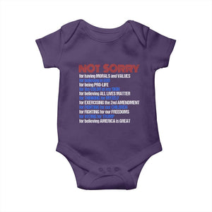 Trump Supporter Baby Onesie Not Sorry For Voting For Trump For Believing America Is Great TS09 Purple Print Your Wear