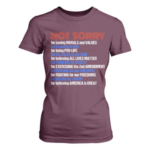 Trump Supporter T Shirt For Women Not Sorry For Voting For Trump For Believing America Is Great TS09 Maroon Print Your Wear