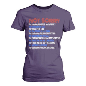 Trump Supporter T Shirt For Women Not Sorry For Voting For Trump For Believing America Is Great TS09 Purple Print Your Wear